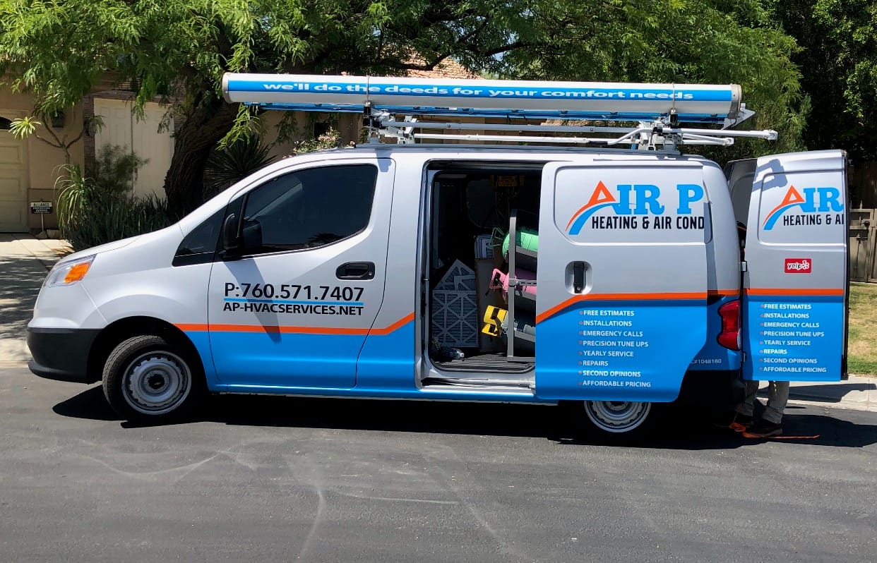 Air Plus HVAC service van equipped for heating, air conditioning installation, repairs, and maintenance.